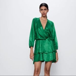 Zara Satin Effect Green Mini Dress (Size Small)